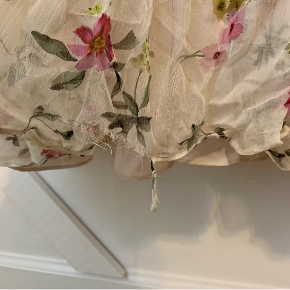 ML Monique Lhuillier Floral Print Pleated Chiffon Puff Sleeve Cutout Maxi Gown 2 - Picture 8 of 11